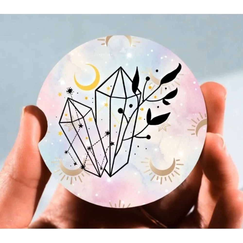 Set of 2 Car Coasters,‎ Celestial 5 Car Coaster, Neoprene Car Coaster